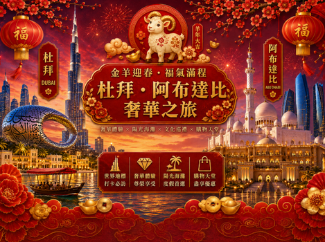 羊羊得意*金沙開春|阿聯酋賀歲杜拜阿布達比7日~阿提哈德塔登頂、六星亞特自助餐、全程五星酒店