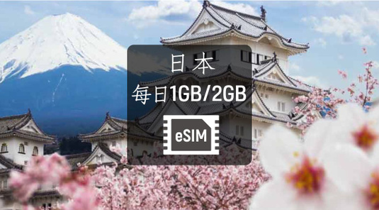 【日本】eSIM上網卡。每日1GB/2GB